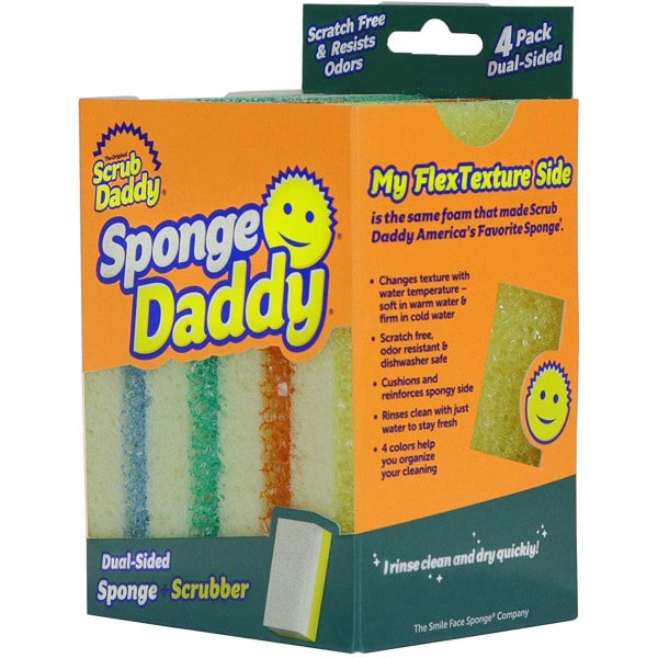 Scrub Daddy, Sponge Daddy - Dual Sided Sponge & Scrubber, Traditional  Shape, FlexTexture, Soft in Warm Water, Firm in Cold, Deep Cleaning,  Dishwasher