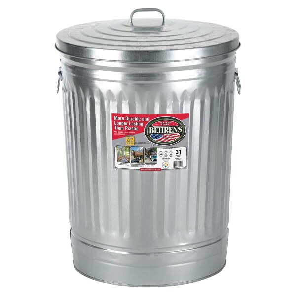 Behrens 31-Gallons Silver/Galvanized Metal Kitchen Trash Can with Lid  Outdoor