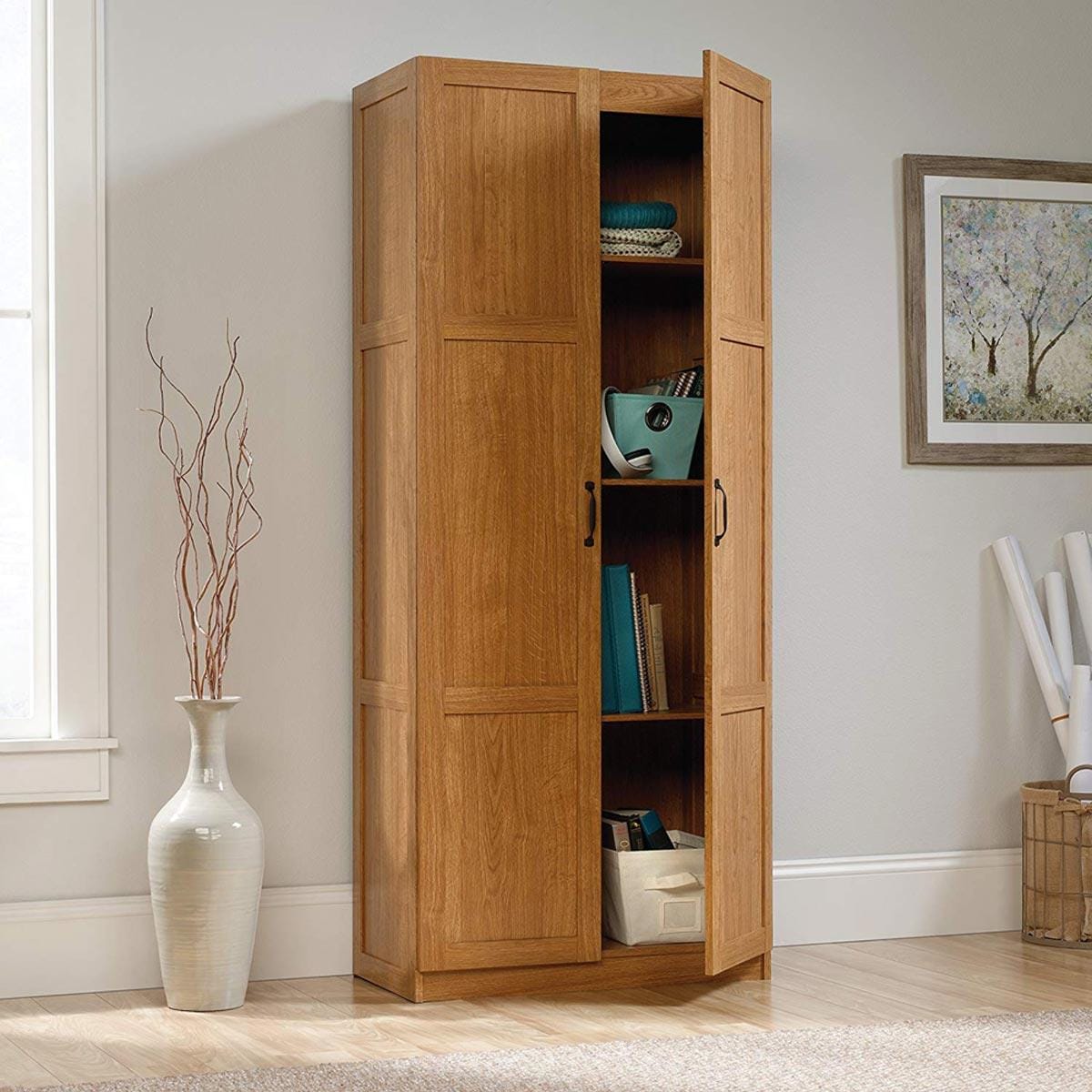 Sauder Highland Oak Finish 71 in. Tall Large Storage Cabinet City Mill