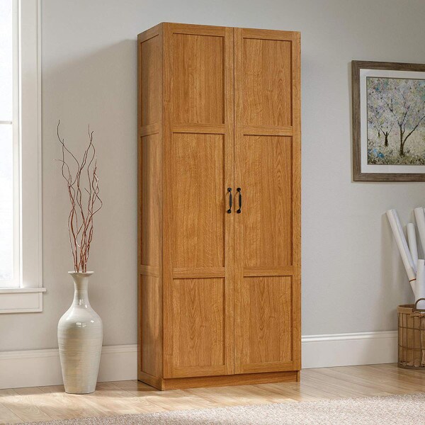 Sauder 71 in. Tall Large Storage Cabinet, Highland Oak Finish