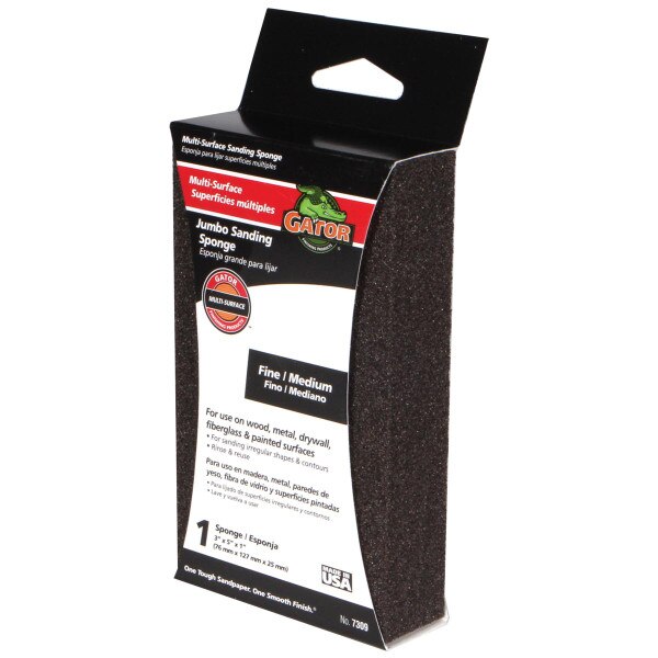 Gator Fine/Medium Grit Jumbo Sanding Sponge, 5 in. x 3 in. x 1 in