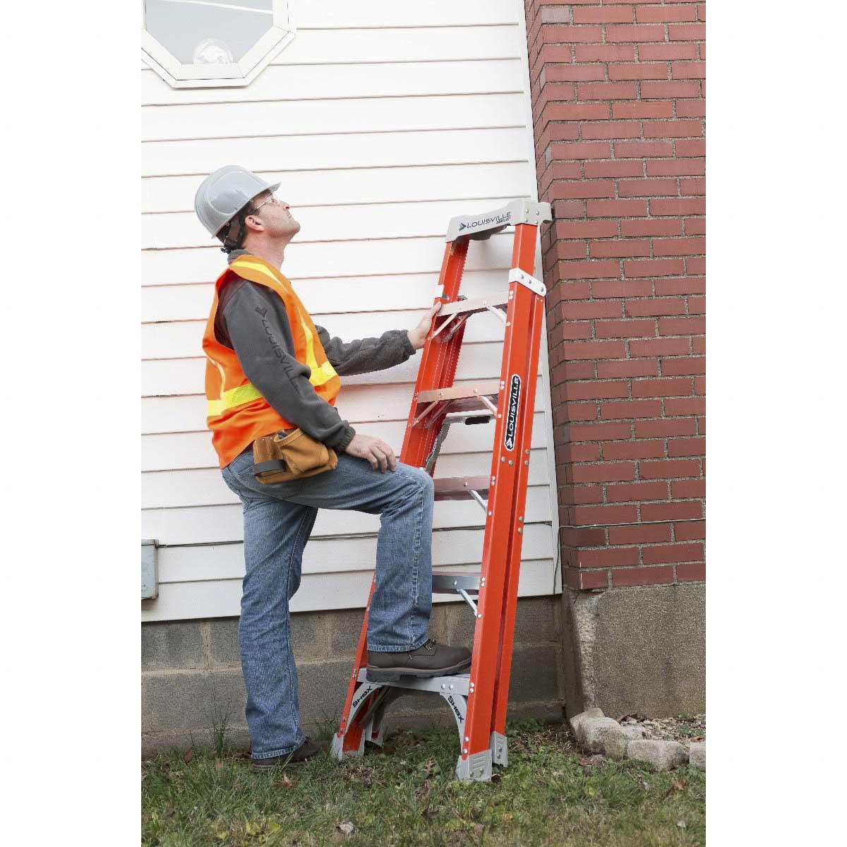 Louisville 10 ft. Fiberglass 2 in 1 Cross Step Shelf Ladder with