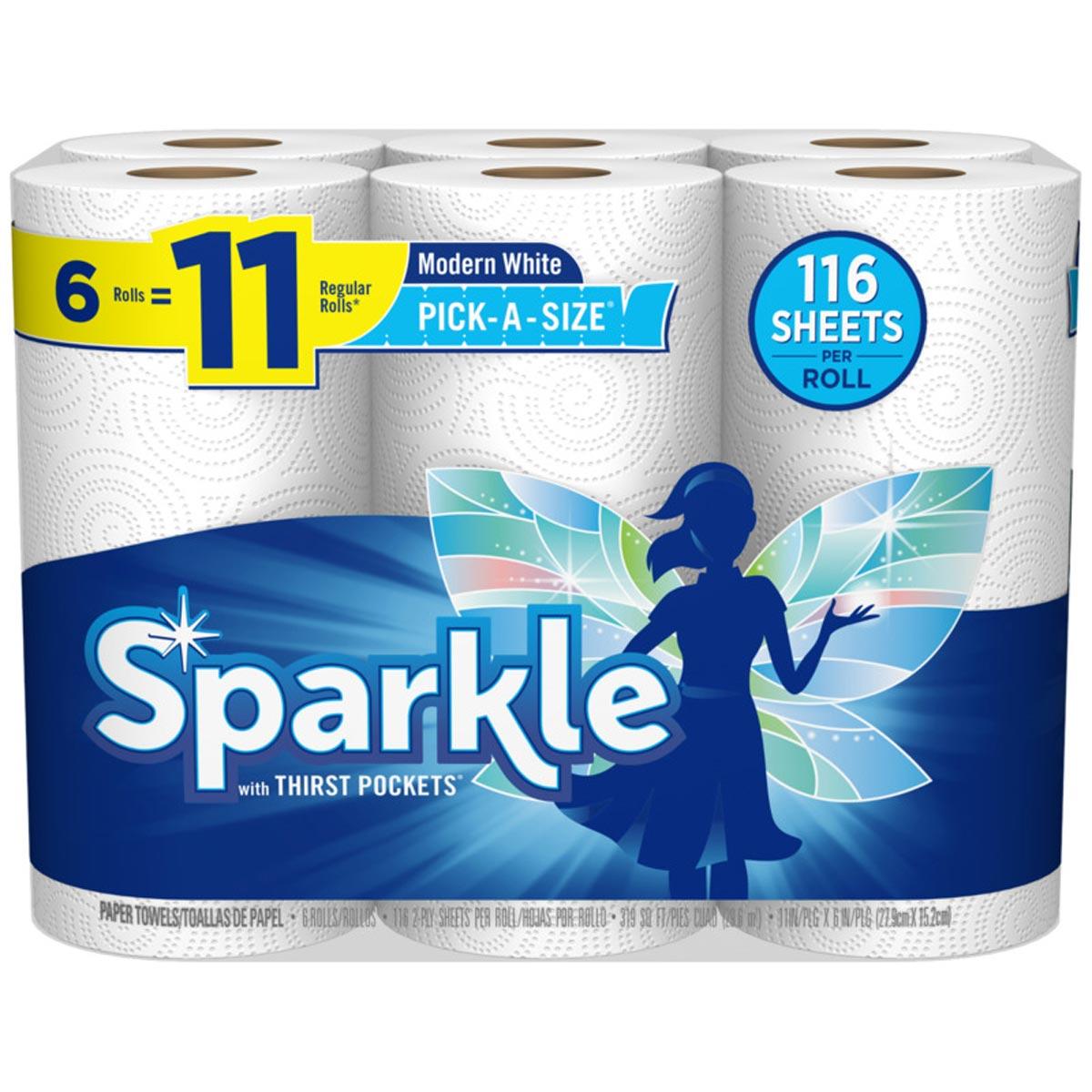 Sparkle Pick-A-Size Modern White Paper Towels, 6 Giant Rolls