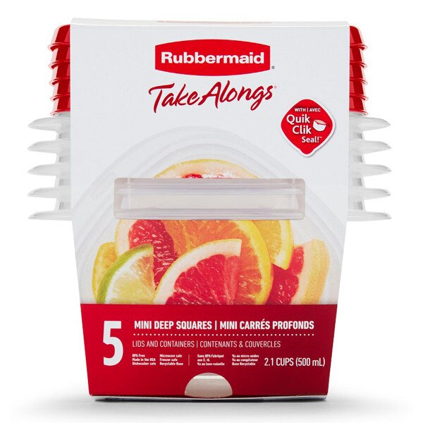 Rubbermaid TakeAlongs 5Pack 2.1 Cup Mini Deep Squares Food Containers