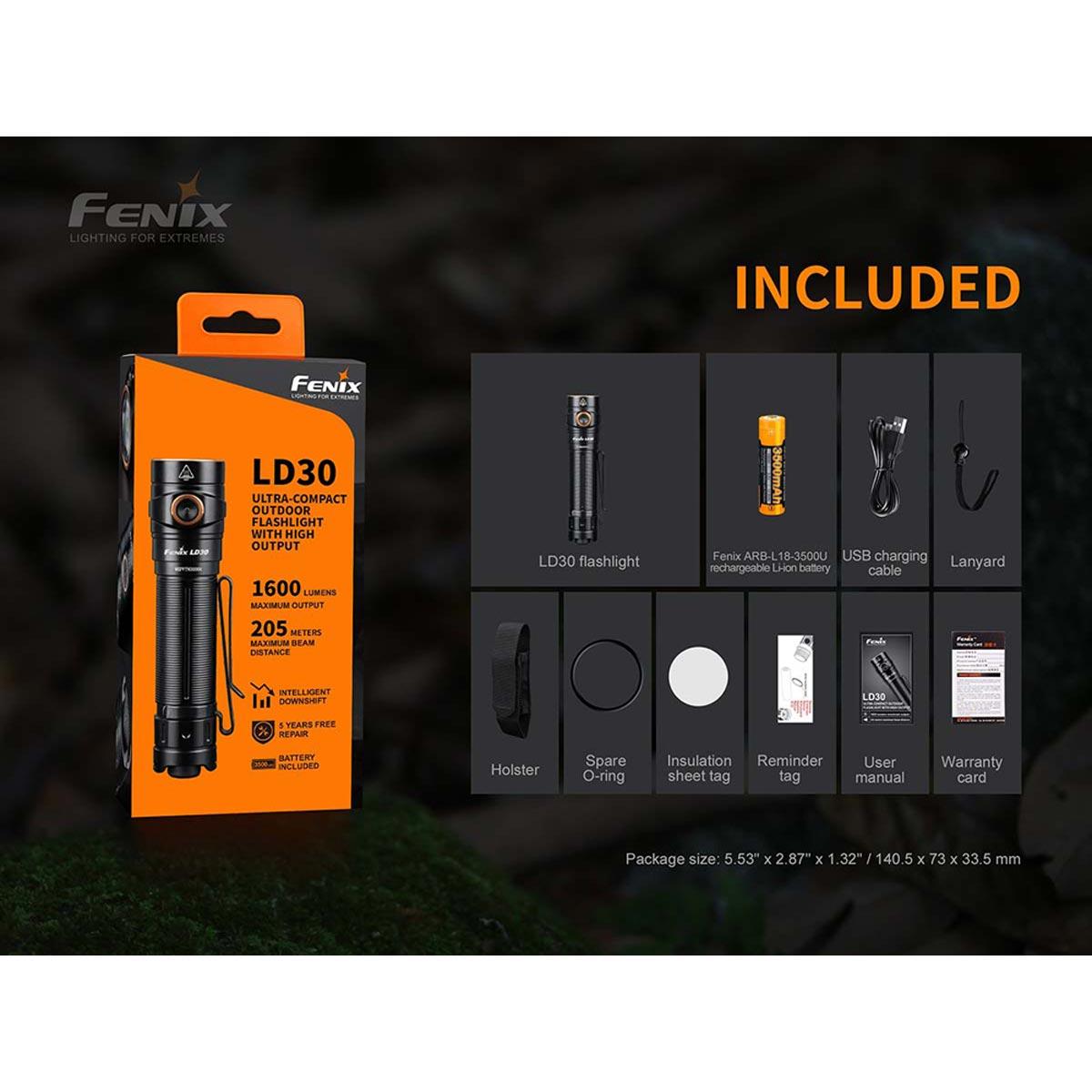 Fenix LD30 1600 Lumen Dual Power LED Flashlight with USB