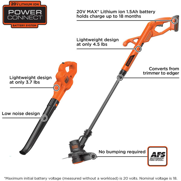 Black & Decker 20V MAX Cordless 10 in. String Trimmer / Edger & Blower  Combo Kit with Charger & 2 Batteries