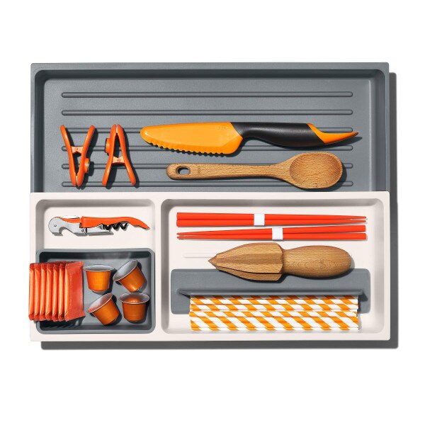 The OXO Good Grips Expandable Kitchen Tool Drawer Organizer helps you