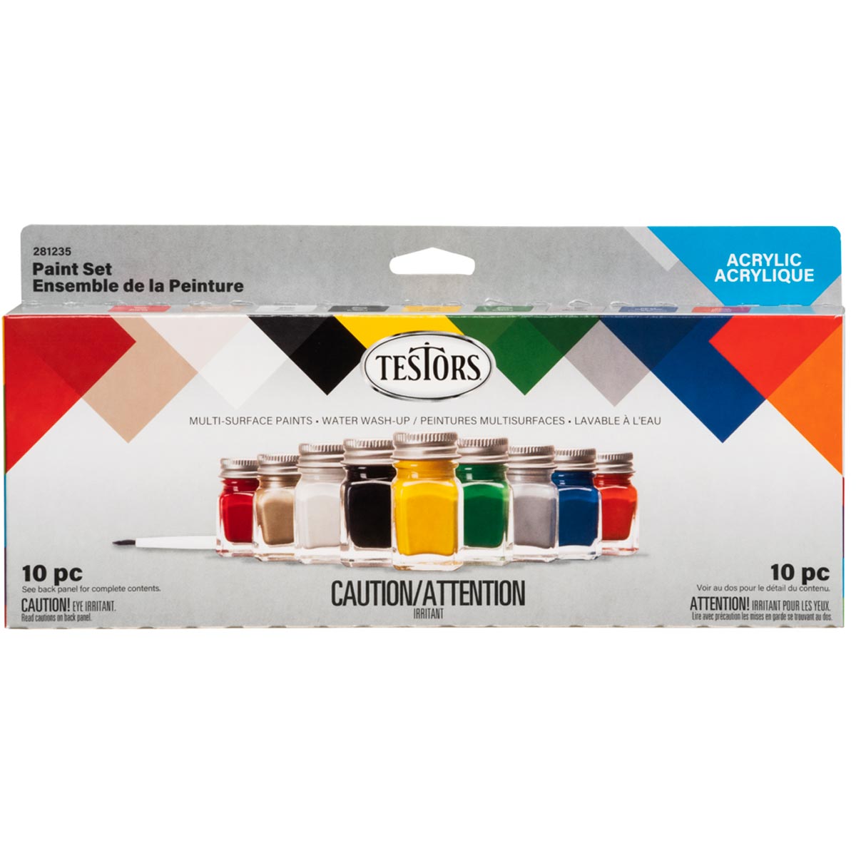 Testors 10Piece Value Colors Acrylic Hobby Paint Set with 9 Colors