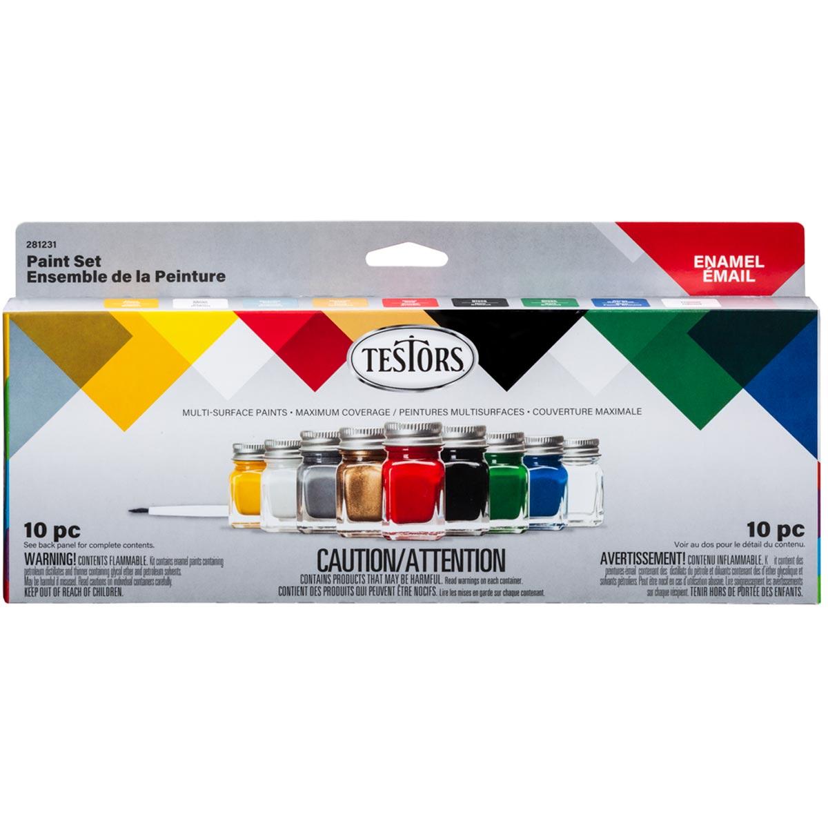 Testors 10Piece AllPurpose Colors Enamel Hobby Paint Set with 9