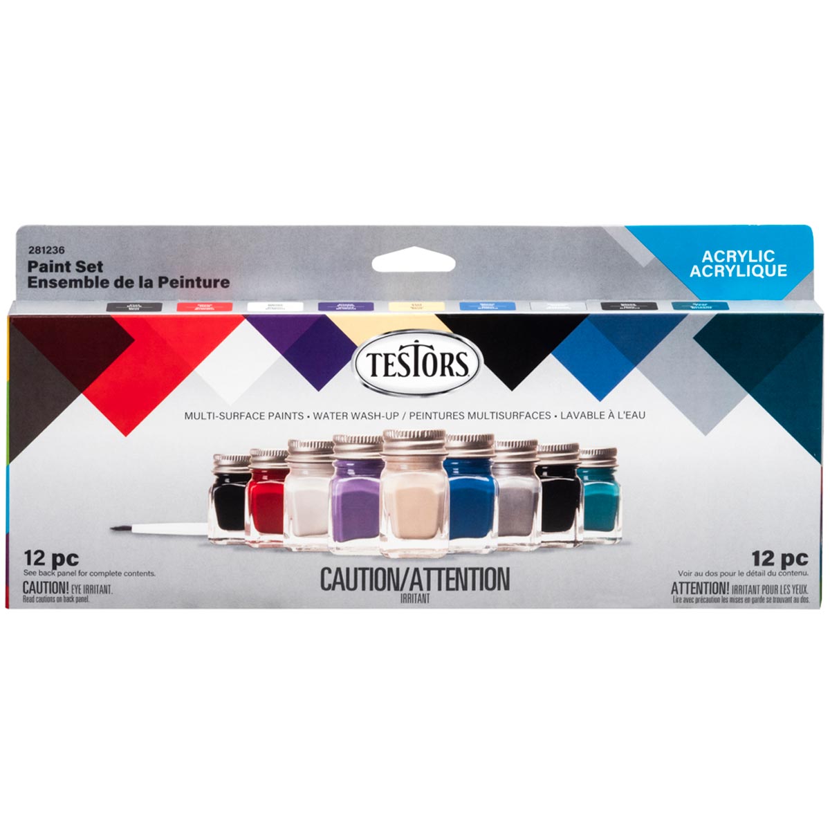 Testors 12 Piece Model Car Colors Acrylic Hobby Paint Set with 9