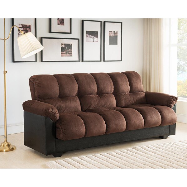 Fabric ClickClack Futon Sofa Bed with Storage Compartment, Dark Brown City Mill