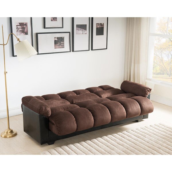 Fabric ClickClack Futon Sofa Bed with Storage Compartment, Dark Brown