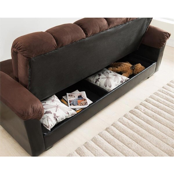 Fabric ClickClack Futon Sofa Bed with Storage Compartment, Dark Brown
