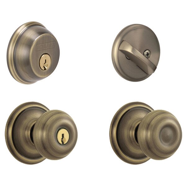 Schlage Keyed Front Entry Deadbolt & Door Knob Set, Antique