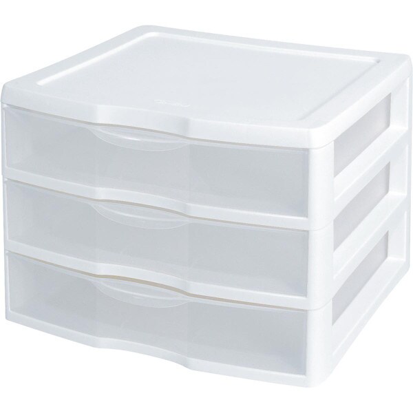 Sterilite Wide 3 Drawer Storage Unit, Clear/White