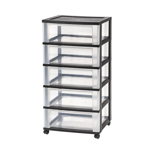 Wide 5Drawer Storage Chest, Black/Clear City Mill