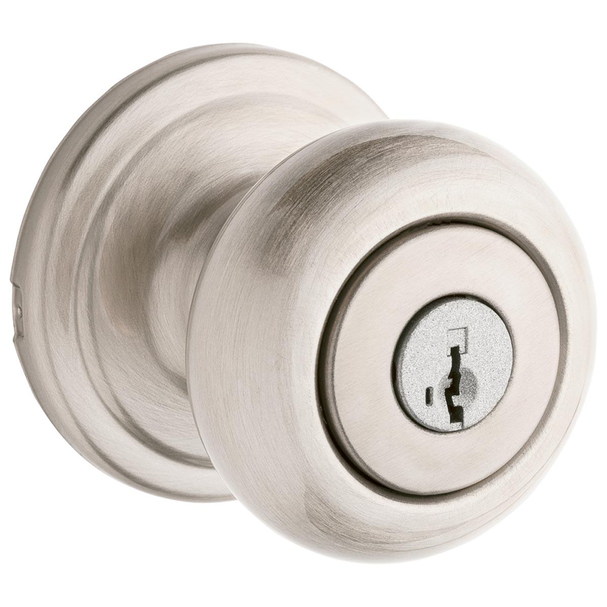 Kwikset Juno Keyed Entry Door Knob featuring SmartKey, Satin