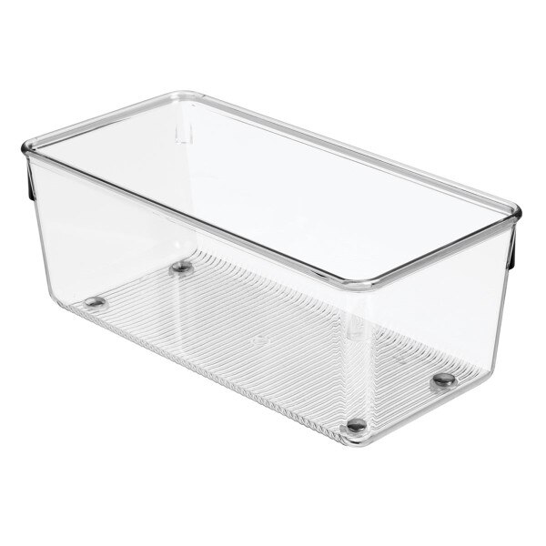 iDesign Linus Deep Kitchen Drawer Organizer Bin, Clear, 4x8x3 Inches