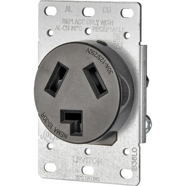 Leviton      30 Amp Flush Mount Shallow Single Outlet, Black
