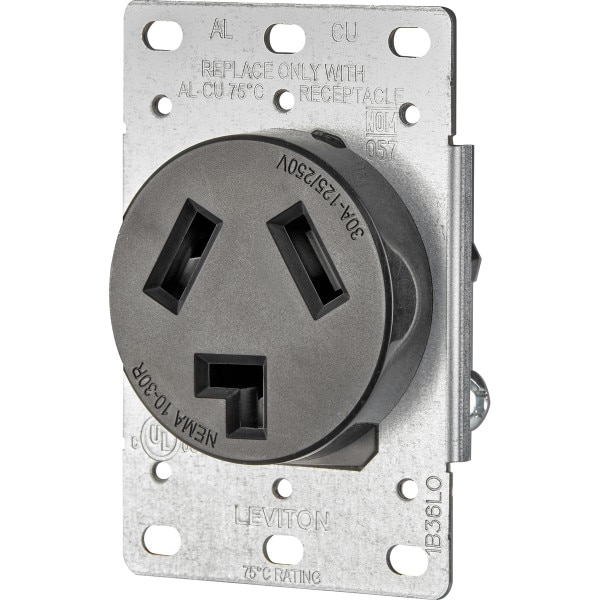 Leviton 30 Amp Flush Mount Shallow Single Outlet, Black Leviton 30 Amp Flush Mount Shallow Single Outlet, Black