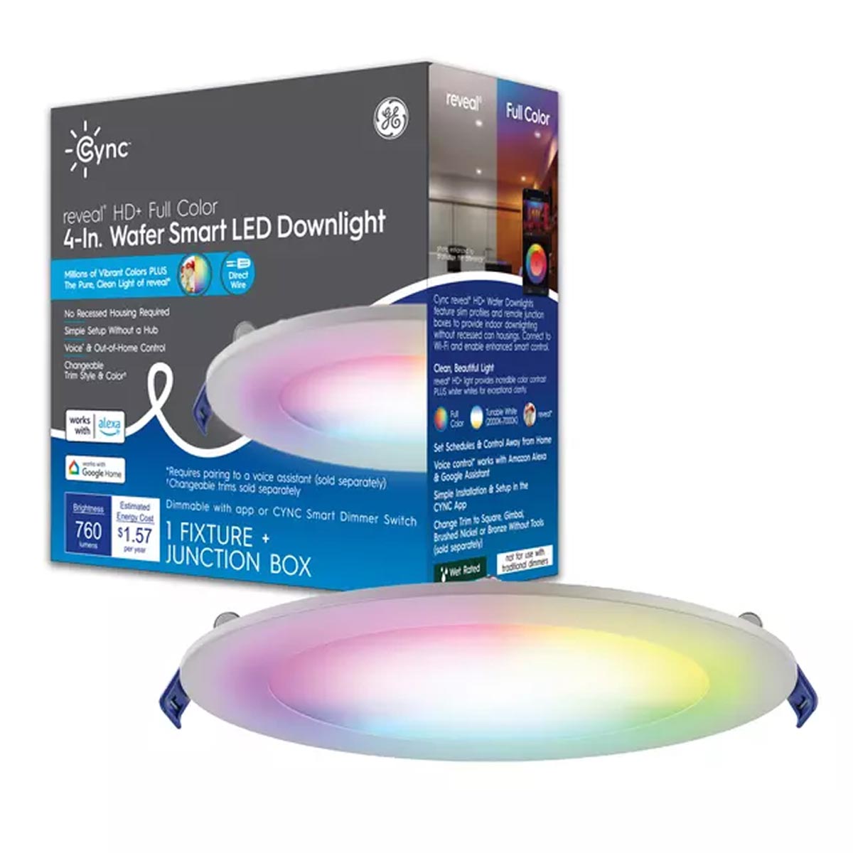 GE Cync Reveal HD Full Color 4 in. 13 Watt Smart LED Wafer Downlight City Mill